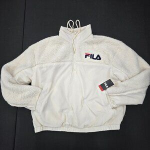 Fila Off-White Women's Fleece Quarter Zip Pullover Sweater Size Large